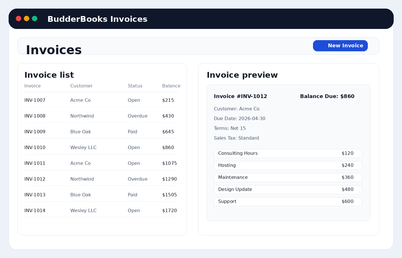 Invoicing workflow screenshot